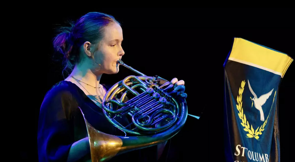 St Columba's Catholic College student, Georgia Hammond, playing the French Horn