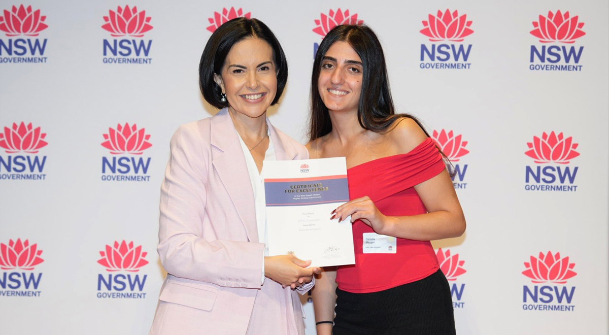 Cerdon College Merrylands student, Daniella Maugeri with The Hon Prue Car MP